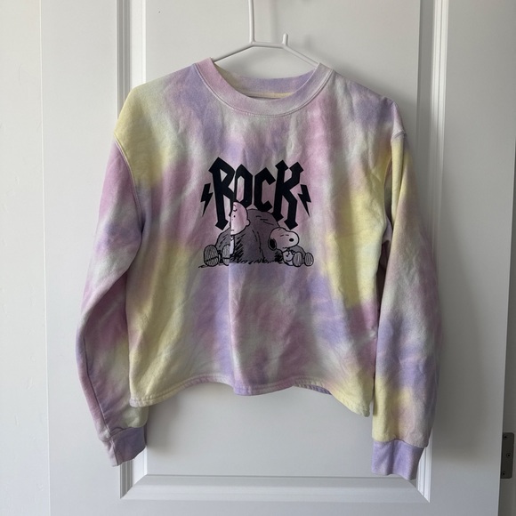 Peanuts Tops - Peanuts Pastel Tie-Dye Crewneck Sweatshirt in Yellow, Lavender, Pink